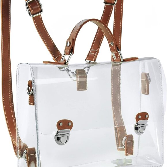 Clear PVC Backpack Shoulder Handbag Crossbody Satchel Unisex Stadium Approved - Picture 1 of 6
